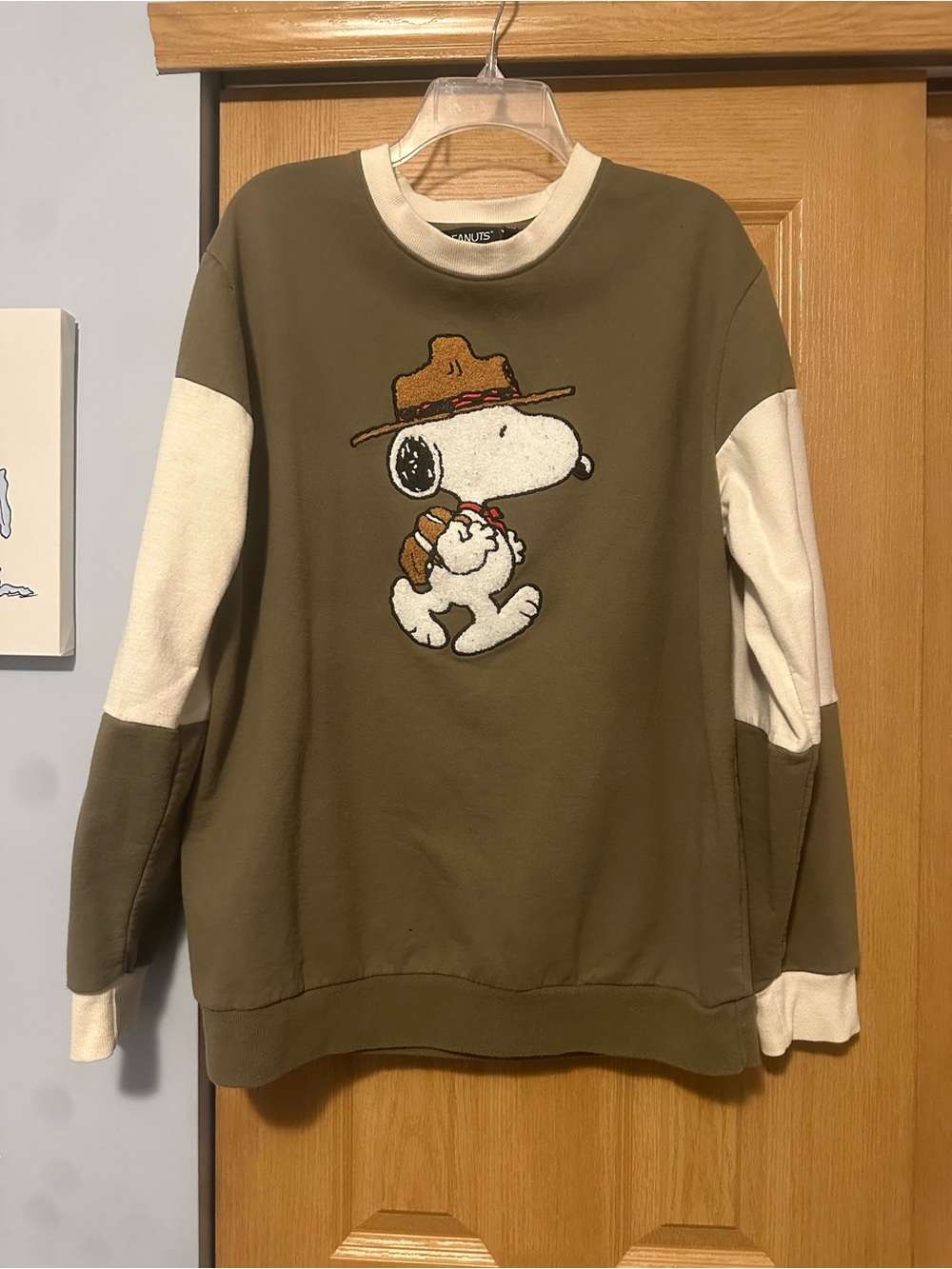 Peanuts Olive & Cream Snoopy Patch Crewneck by Peanuts